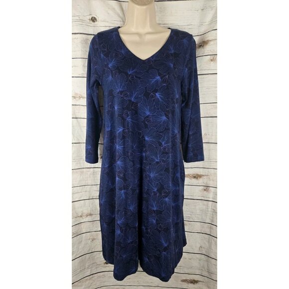 Gudrun Sjoden Dark Floral Dress Knit XS Lyocell Tencel Blend Womens V-Neck - Picture 1 of 8